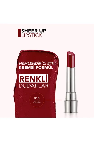  تصویر 2 : رژ لب نیمه‌شفاف مرطوب‌کننده Go For Bordeaux با رنگ شرابی Sheer Up Moisturizing Semi Transparent Lipstick 15 Go For Bordeaux فلورمار Flormar 