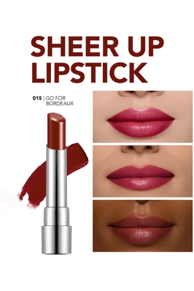  تصویر 4 : رژ لب نیمه‌شفاف مرطوب‌کننده Go For Bordeaux با رنگ شرابی Sheer Up Moisturizing Semi Transparent Lipstick 15 Go For Bordeaux فلورمار Flormar 