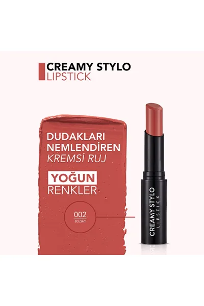  تصویر 3 : رژ لب استیکی مرطوب‌کننده Blushy صورتی طبیعی با پوشش نرم Creamy Stylo Moisturizing Lipstick 2 Blushy فلورمار Flormar 