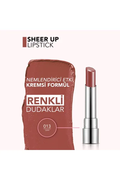  تصویر 2 : رژ لب مرطوب‌کننده نیمه‌شفاف Gaia رنگ قهوه‌ای برای آرایش طبیعی Sheer Up Moisturizing Semi Transparent Lipstick 13 Gaia فلورمار Flormar 