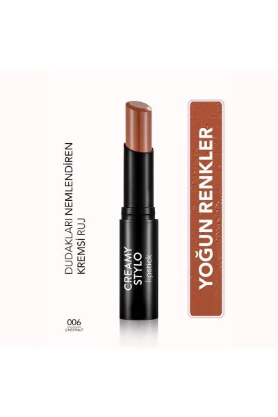  تصویر 1 : رژ لب استیکی مرطوب‌کننده رنگ Chestnut قهوه‌ای بافت کرمی نرم Creamy Stylo Moisturizing Lipstick 6 Chestnut فلورمار Flormar 