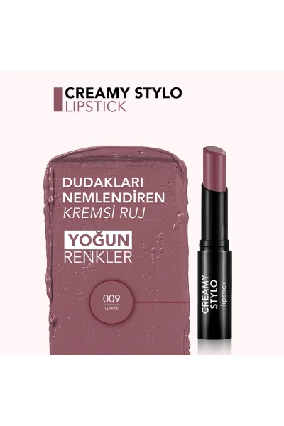  تصویر 2 : رژ لب استیکی مرطوب‌کننده Grape رنگ شرابی با بافت کرمی و نرم Creamy Stylo Moisturizing Lipstick 9 Grape فلورمار Flormar 