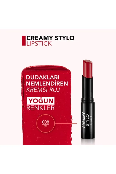  تصویر 2 : رژ لب استیکی مرطوب‌کننده Creamy Stylo رنگ Red قرمز با بافت نرم Creamy Stylo Moisturizing Lipstick 8 Red فلورمار Flormar 