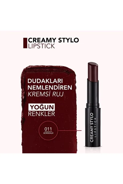  تصویر 3 : رژ لب استیکی مرطوب‌کننده Bordeaux رنگ شرابی ماندگار و جذاب Creamy Stylo Moisturizing Lipstick 11 Bordeaux فلورمار Flormar 