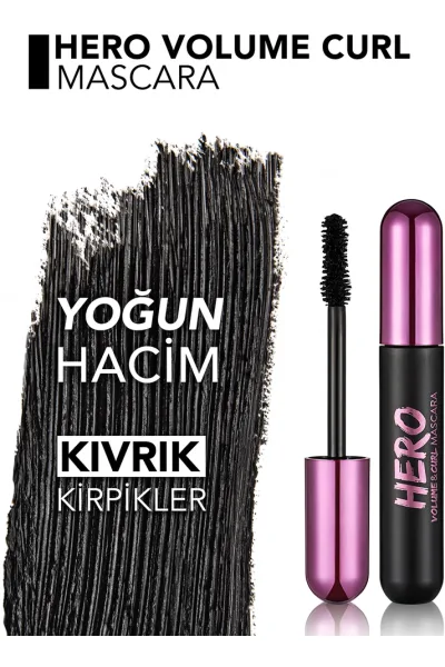  تصویر 4 : ریمل حجم‌دهنده و فرکننده مژه مشکی برای آرایش چشم حرفه‌ای Hero Volume Curl Mascara فلورمار Flormar 