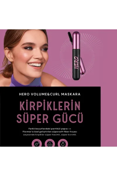  تصویر 5 : ریمل حجم‌دهنده و فرکننده مژه مشکی برای آرایش چشم حرفه‌ای Hero Volume Curl Mascara فلورمار Flormar 