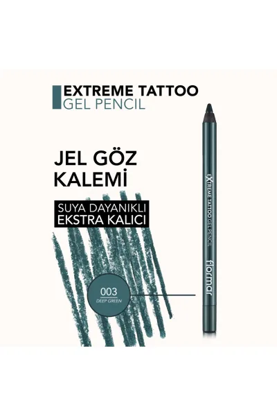  تصویر 4 : مداد چشم ژلی مات Deep Green سبز تیره با ماندگاری طولانی Extreme Tattoo Extra Long Lasting Matte Gel Eye Pencil 3 Deep Green فلورمار Flormar 
