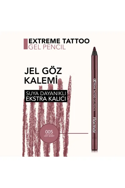  تصویر 4 : مداد چشم ژلی مات با ماندگاری بالا Very Berry رنگ شرابی برای آرایش Extreme Tattoo Extra Long Lasting Matte Gel Eye Pencil 5 Very Berry فلورمار Flormar 