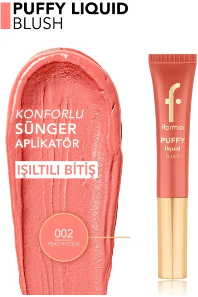  تصویر 2 : رژگونه مایع پفی Peachy Glow رنگ هلویی با جلوه‌ای طبیعی و ماندگار Puffy Liquid Blush Liquid Blush 2 Peachy Glow فلورمار Flormar 