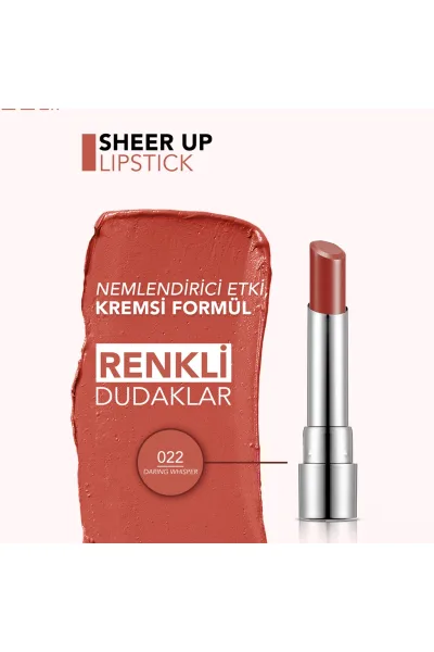  تصویر 2 : رژ لب Daring Whisper نود قهوه‌ای روشن نیمه‌شفاف و مرطوب‌کننده Sheer Up Moisturizing Semi Transparent Lipstick 22 Daring Whisper فلورمار Flormar 
