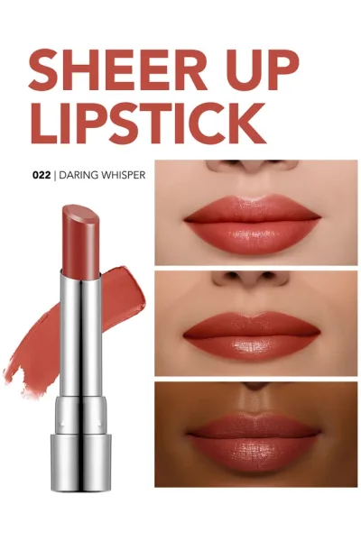  تصویر 4 : رژ لب Daring Whisper نود قهوه‌ای روشن نیمه‌شفاف و مرطوب‌کننده Sheer Up Moisturizing Semi Transparent Lipstick 22 Daring Whisper فلورمار Flormar 