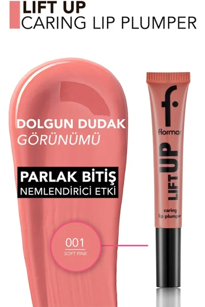  تصویر 2 : لیپ‌گلاس حجم‌دهنده لب با اثر هیالورونیک اسید Soft Pink صورتی Lift Up Hyaluronic Acid Plumping Lip Gloss 1 Soft Pink فلورمار Flormar 