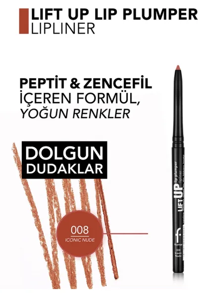  تصویر 4 : مداد لب حجم‌دهنده 008 Iconic Nude رنگ نود و قهوه‌ای روشن Lift Up Plumping Lip Pencil 8 Iconic Nude فلورمار Flormar 