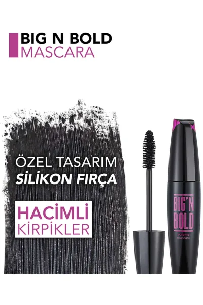  تصویر 4 : ریمل حجم‌دهنده مژه مشکی Big'N Bold؛ مژه‌هایی پرپشت و چشمگیر Big'N Bold Volumizing Mascara Volume 1 فلورمار Flormar 