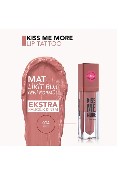  تصویر 2 : رژ لب مایع مات و بادوام Peach رنگ هلویی با ماندگاری طولانی Kiss Me More Extra Long Lasting Matte Liquid Lipstick 4 Peach فلورمار Flormar 