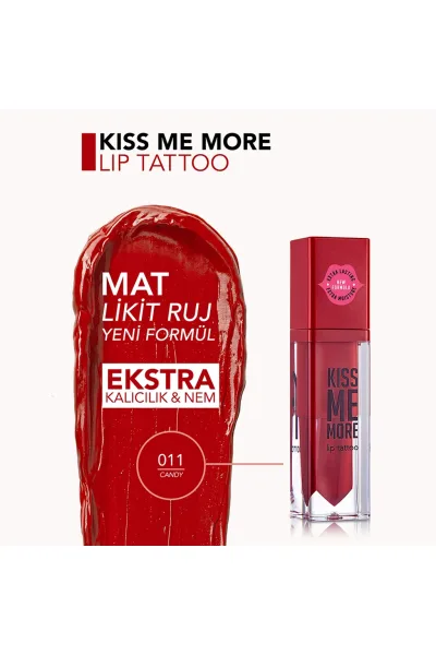  تصویر 2 : رژ لب مایع مات بادوام Candy رنگ قرمز با پوشش یکدست و جذاب Kiss Me More Extra Long Lasting Matte Liquid Lipstick 11 Candy فلورمار Flormar 