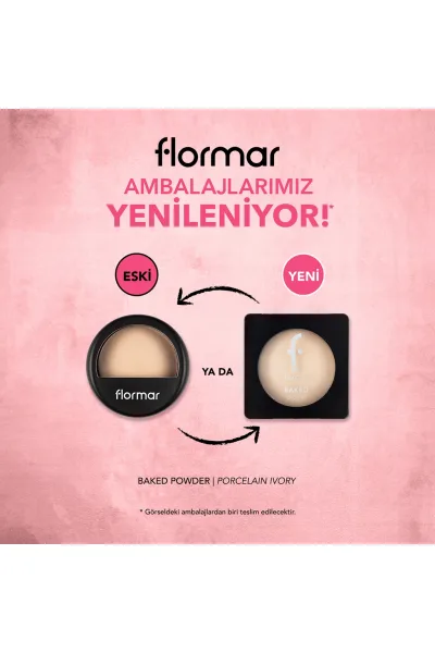  تصویر 8 : پودر فشرده بیکد Porcelain Ivory؛ رنگ عاجی پوشش یکدست و طبیعی Baked Powder Powder 29 Porcelain Ivory فلورمار Flormar 