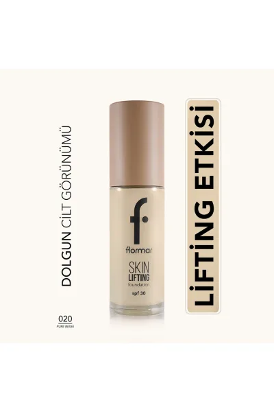  تصویر 1 : کرم پودر لیفتینگ Pure Beige 020 رنگ بژ با پوشش یکدست و طبیعی Lifting Foundation 20 Pure Beige فلورمار Flormar 