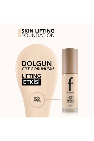  تصویر 2 : کرم پودر لیفتینگ Soft Ivory رنگ عاجی با پوشش طبیعی و ماندگار Lifting Foundation 30 Soft Ivory فلورمار Flormar 