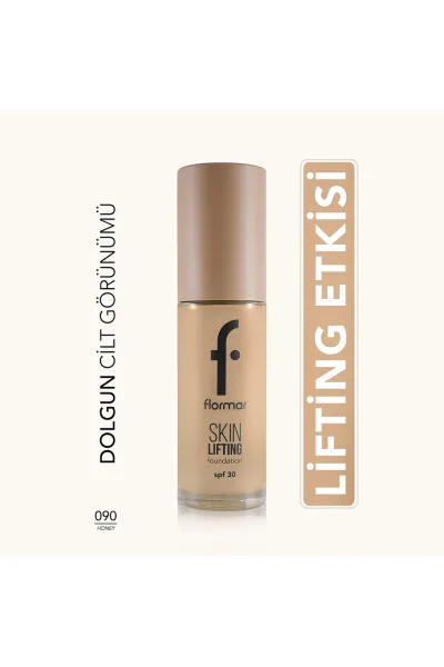  تصویر 1 : کرم پودر لیفتینگ در رنگ Honey عسلی با جلوه‌ای یکدست و طبیعی Lifting Foundation 90 Honey فلورمار Flormar 