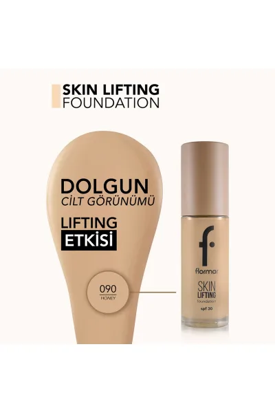  تصویر 2 : کرم پودر لیفتینگ در رنگ Honey عسلی با جلوه‌ای یکدست و طبیعی Lifting Foundation 90 Honey فلورمار Flormar 