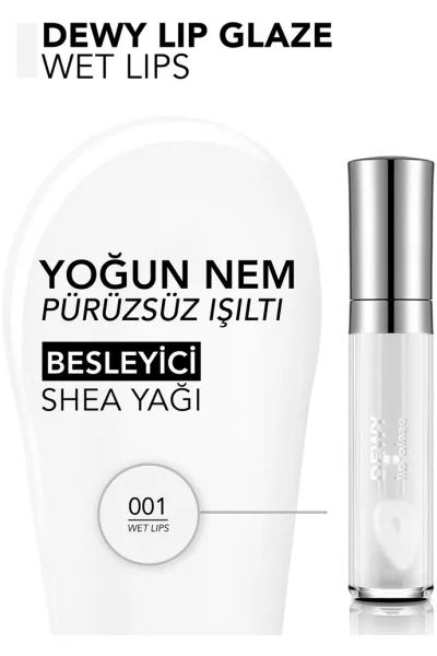  تصویر 1 : برق لب لیپ گلیز Wet Lips رنگ شفاف با جلوه‌ای براق و شیشه‌ای Dewy Lip Glaze Lip Gloss 1 Wet Lips فلورمار Flormar 