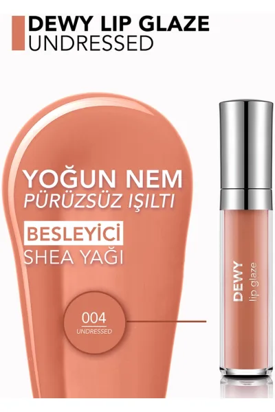 تصویر 1 : لیپ گلیز براق‌کننده لب رنگ Undressed هلویی با جلوه شاداب Dewy Lip Glaze Lip Gloss 4 Undressed فلورمار Flormar 