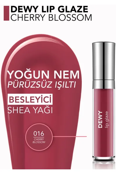  تصویر 1 : لیپ گلیز براق‌کننده لب Chery Blossom رنگ صورتی شفاف و درخشان Dewy Lip Glaze Lip Gloss 16 Chery Blossom فلورمار Flormar 