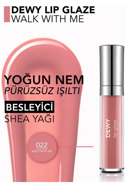  تصویر 1 : برق لب لیپ گلیز Walk With Me رنگ صورتی با جلوه‌ای براق و درخشش طبیعی Dewy Lip Glaze Lip Gloss 22 Walk With Me فلورمار Flormar 
