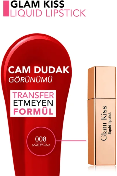  تصویر 2 : رژ لب براق مرطوب‌کننده Scarlet Heat قرمز روشن با پیگمنت بالا Glam Kiss Highly Pigmented Moisturizing Glass Lip Look Shiny Finish Lipstick 8 Scarlet Heat فلورمار Flormar 