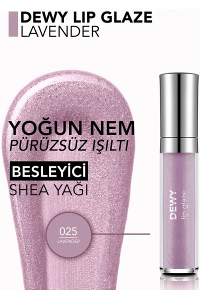  تصویر 3 : برق لب براق Lavender رنگ یاسی با جلوه درخشان برای آرایش لب Dewy Lip Glaze Lip Gloss 25 Lavender فلورمار Flormar 