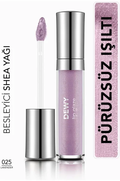  تصویر 1 : برق لب براق Lavender رنگ یاسی با جلوه درخشان برای آرایش لب Dewy Lip Glaze Lip Gloss 25 Lavender فلورمار Flormar 