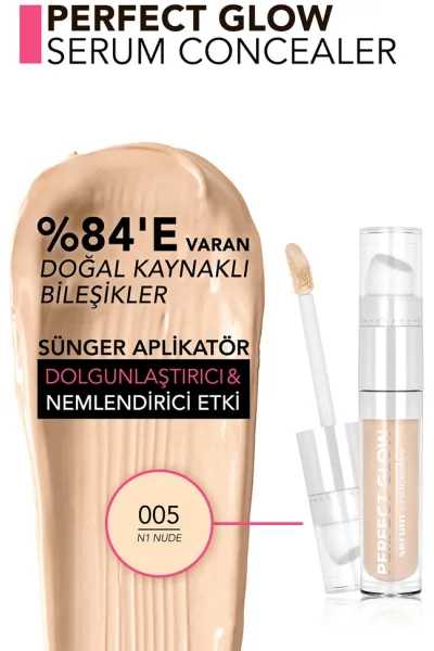  تصویر 3 : کانسیلر سرمی مرطوب‌کننده با پایان درخشان N1 Nude رنگ نود Perfect Glow Dewy Bright Finish Serum Concealer 5 N1 Nude فلورمار Flormar 