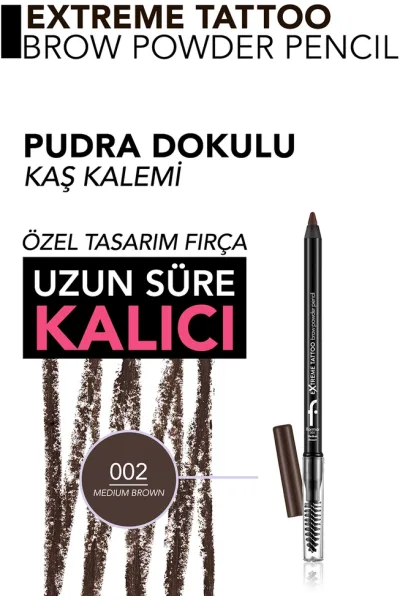  تصویر 1 : مداد ابرو ماندگار با برس رنگ Medium Brown قهوه‌ای متوسط Extreme Tattoo Long Lasting Brush Brow Pencil 2 Medium Brown فلورمار Flormar 