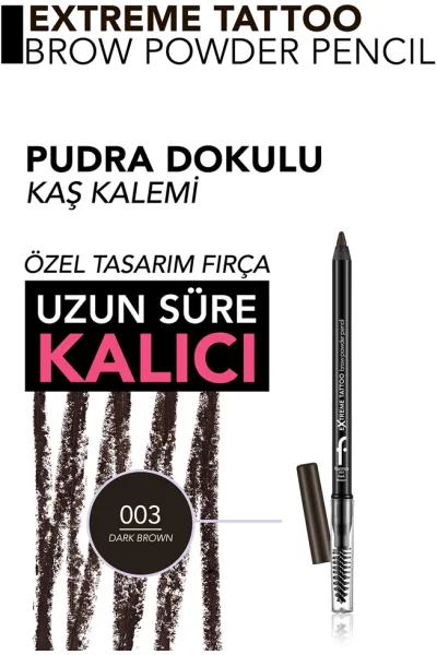  تصویر 2 : مداد ابروی ماندگار Dark Brown قهوه‌ای تیره با برس کاربردی Extreme Tattoo Long Lasting Brush Brow Pencil 3 Dark Brown فلورمار Flormar 