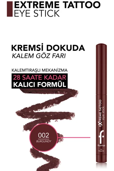  تصویر 2 : مداد چشم ژلی مات Burgundy شرابی با ماندگاری بالا و طراحی آسان Extreme Tattoo Matte Lifting Gel Eye Pencil 2 Burgundy فلورمار Flormar 