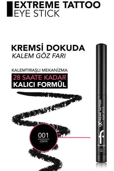  تصویر 2 : مداد چشم ژلی مات آسانسوری Onyx Black مشکی پررنگ و ماندگار Extreme Tattoo Matte Lifting Gel Eye Pencil 1 Onyx Black فلورمار Flormar 