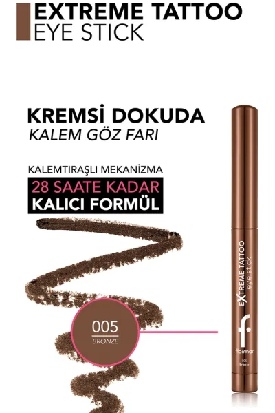  تصویر 2 : مداد چشم ژلی براق Bronze برنزی آسانسوری با ماندگاری بالا Extreme Tattoo Shimmer Lifting Gel Eye Pencil 5 Bronze فلورمار Flormar 