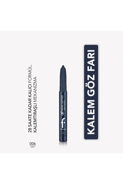  تصویر 1 : مداد چشم ژلی پیچی براق Navy سرمه‌ای با ماندگاری بالا برای آرایش چشم Extreme Tattoo Shimmer Lifting Gel Eye Pencil 6 Navy فلورمار Flormar 