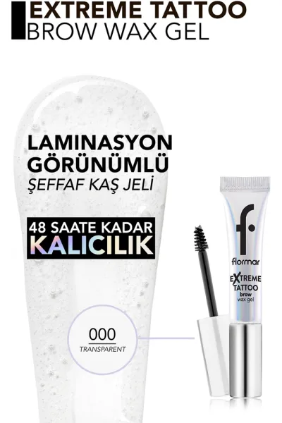  تصویر 2 : ژل واکس ابرو شفاف با فیکس طولانی‌مدت و حالت‌دهی حرفه‌ای Extreme Tattoo Long Wear Setting Clear Gel Brow Wax فلورمار Flormar 
