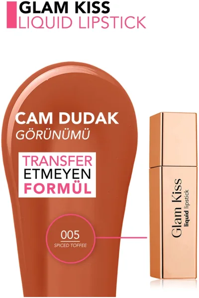  تصویر 2 : رژ لب براق مرطوب‌کننده با پیگمنت بالا Spiced Coffee قهوه‌ای ادویه‌ای Glam Kiss Highly Pigmented Moisturizing Glass Lip Look Shiny Finish Lipstick 5 Spiced Coffee فلورمار Flormar 
