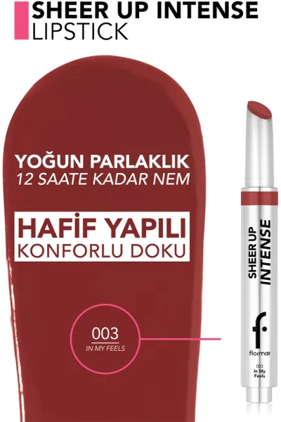  تصویر 6 : رژ لب ژله‌ای براق In My Feels قرمز با بافت کرمی و جلوه درخشان Sheer Up Intense Cream Texture Shiny Finish Jelly Lipstick 3 In My Feels فلورمار Flormar 
