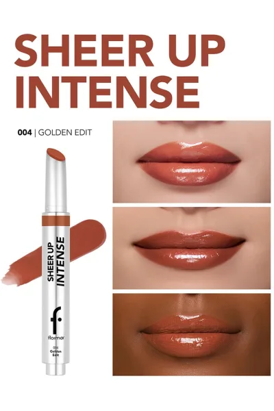  تصویر 3 : رژ لب ژله‌ای براق با بافت کرمی Golden Edit رنگ طلایی درخشان Sheer Up Intense Cream Texture Shiny Finish Jelly Lipstick 4 Golden Edit فلورمار Flormar 