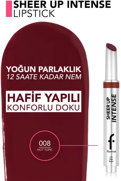  تصویر 7 : رژ لب ژله‌ای با بافت کرمی و جلوه براق Hot Topic رنگ شرابی Sheer Up Intense Cream Texture Shiny Finish Jelly Lipstick 8 Hot Topic فلورمار Flormar 