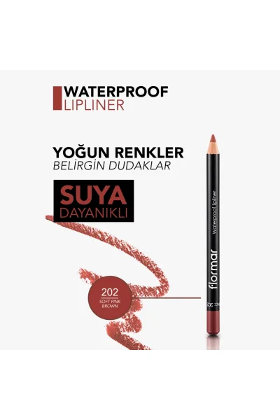  تصویر 5 : مداد لب مات و ضدآب Soft Pink Brown صورتی قهوه‌ای با پیگمنت بالا Waterproof Highly Pigmented Matte Lip Pencil 202 Soft Pink Brown فلورمار Flormar 