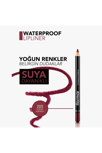 تصویر 5 : مداد لب مات ضدآب و پررنگ برای لب‌ها Elegant Bordeaux رنگ شرابی Waterproof Highly Pigmented Matte Lip Pencil 205 Elegant Bordeaux فلورمار Flormar 
