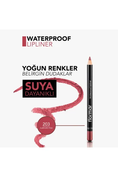  تصویر 5 : مداد لب مات ضدآب و پیگمنت بالا با رنگ Subdued Pink صورتی Waterproof Highly Pigmented Matte Lip Pencil 203 Subdued Pink فلورمار Flormar 