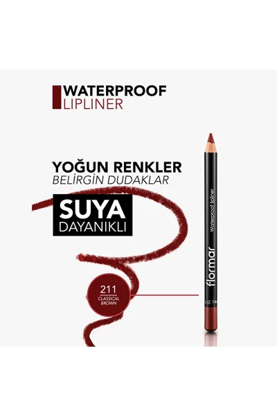  تصویر 5 : مداد لب مات ضدآب و پررنگ Classical Brown قهوه‌ای برای آرایش لب Waterproof Highly Pigmented Matte Lip Pencil 211 Classical Brown فلورمار Flormar 
