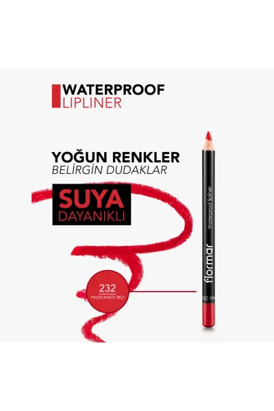  تصویر 5 : مداد لب مات ضدآب و پیگمنت بالا برای لب Passionate Red قرمز Waterproof Highly Pigmented Matte Lip Pencil 232 Passionate Red فلورمار Flormar 