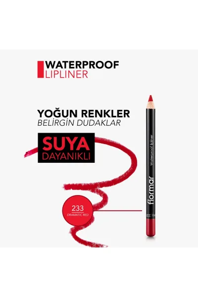  تصویر 5 : مداد لب مات و ضدآب Dramatic Red قرمز با پیگمنت بالا و ماندگاری عالی Waterproof Highly Pigmented Matte Lip Pencil 233 Dramatic Red فلورمار Flormar 